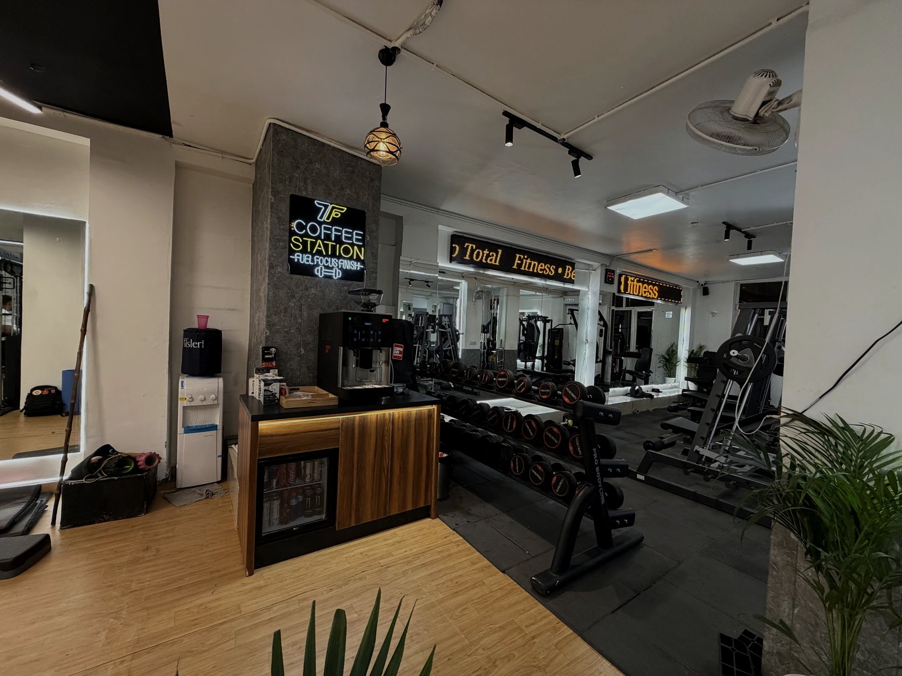 Reception and coffee station at Total Fitness Kalkaji