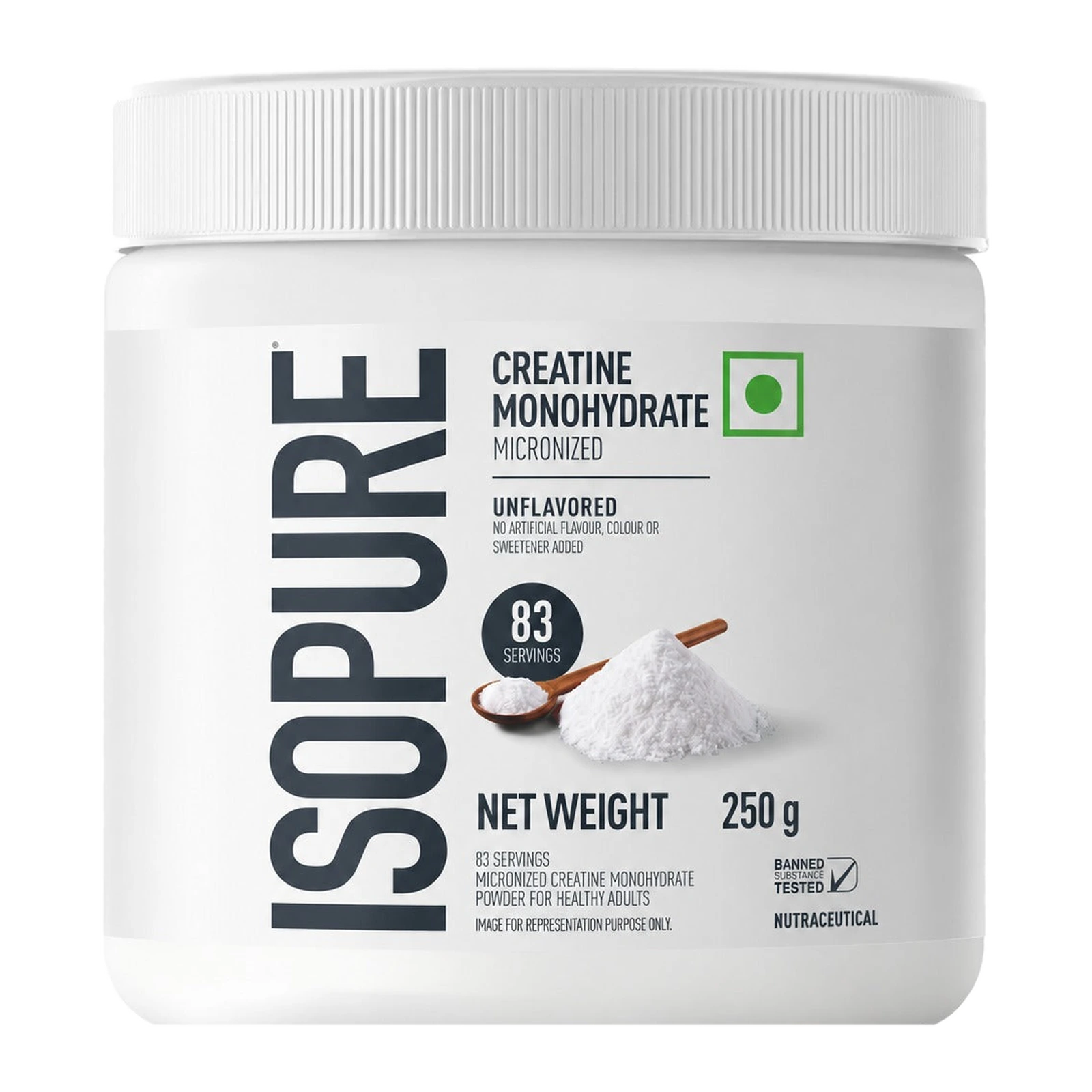 Isopure Creatine Monohydrate Micronized 250g — transparent front product packshot